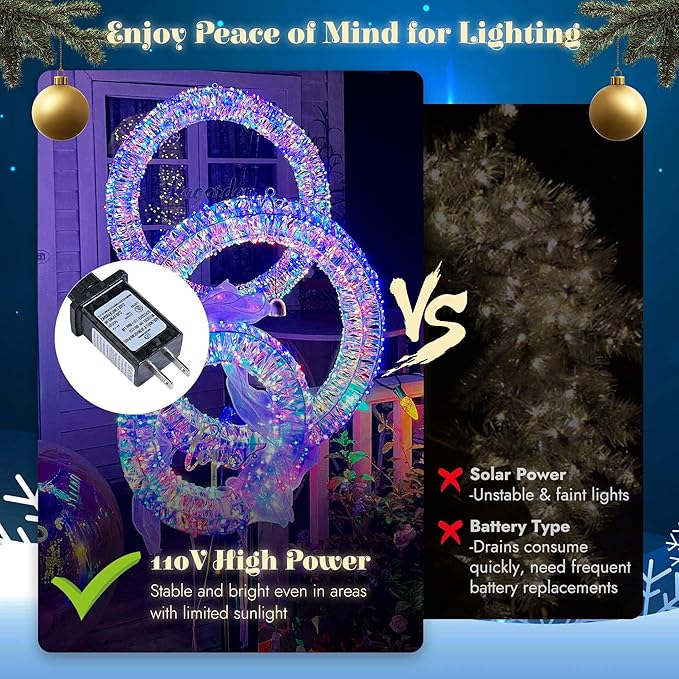 Yescom 3pcs Pre Lit 1700 LED Lighted Christmas Wreath Decoration 110V with Hooks No Drilling for Indoor Outdoor Event Festive Door Wall Decor Holiday Ornament, 2025 Xmas