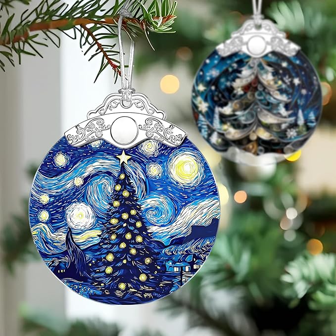 Christmas Ornament, Starry Night Christmas Tree Ornament, Starry Night Stained Glass Ornament, Van Goghs Keepsake, Holiday Decor, Xmas Stocking Stuffers, Gift Idea, Gifts for Friend and Family
