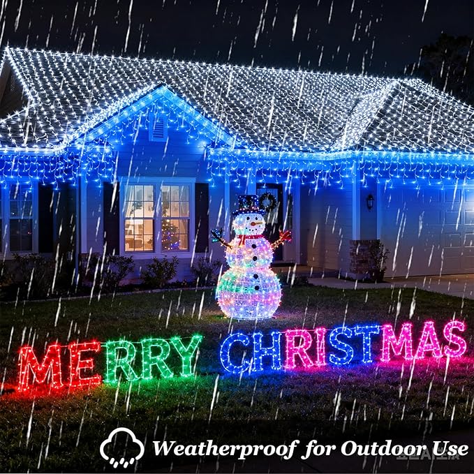 1620 LED 164ft Outdoor Christmas Lights, 12 Modes Dimmable Curtain String Lights with 360 Drops, Waterproof Twinkle Fairy Lights with Timer for Bedroom Window Holiday Wedding Xmas Decor, Blue