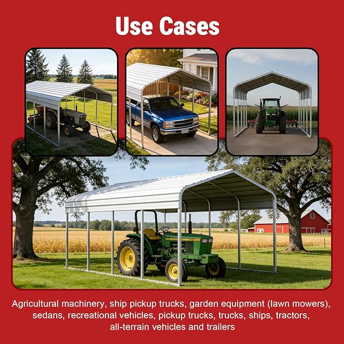 KoreJetMetal11x20FT Heavy-Duty Galvanized Metal Carport, All-Steel Car Ports Vehicle Shelter, Outdoor Car Canopy for Cars Trucks SUVs Boats RVs, Large Car Shed for Driveway Backyard Storage