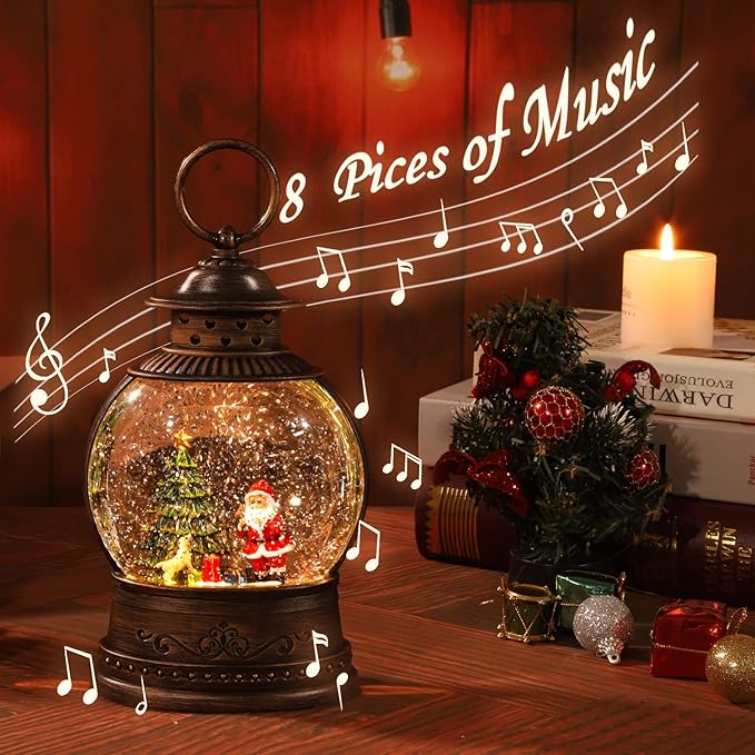 Christmas Snow Globe Lantern, Christmas Decorations Musical Snow Globe, USB & Battery Powered Singing Water Lantern, Rotating Flashing Lanterns, Christmas Home Decoration and Xmas Gifts