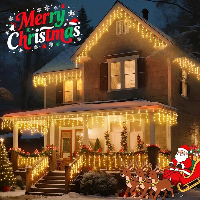 LitHome Color Changing Icicle Lights for Outdoor, 35 Colors Christmas Icicle Lights Outside with Remote Plug In, 165 LED 26FT Icicle Christmas Light Indoor Connectable for Xmas Holiday Roof Home Decor