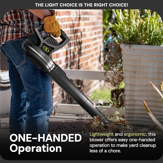 Sun Joe Corded Electric Leaf Blower Machine, 155 MPH, 260 CFM, 6-Amp Motor, Black - Portable and Lightweight Gardening Equipment for Yard Care and Lawn Maintenance, SBJ597E.