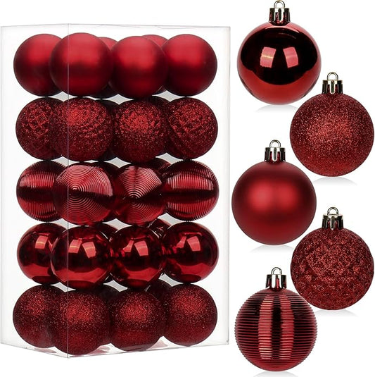 30PCS 2" Christmas Ball Ornaments Shatterproof Burgundy Christmas Tree Decorations Xmas Tree Balls Halloween Ornaments Décor