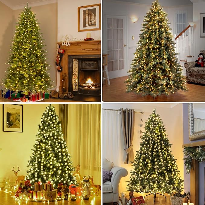 Christmas Tree Lights Indoor Outdoor, 280 LED Christmas String Lights 8.2FT x 8 Lines with 8 Modes & Timer, Waterproof Twinkle Decor Lights Plug in for 8FT Xmas Tree Christmas Decoration (Warm White)