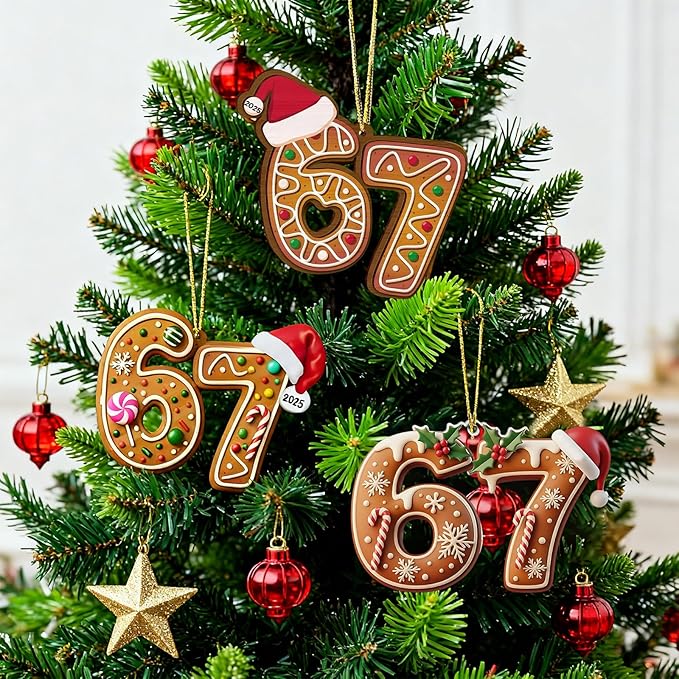 67 Christmas Ornament, Funny 67 Ornament Decor Christmas Tree Hanging Ornaments,Six Seven Ornament, 67 Decorations Meme Grandkid Birthday Gift for Younger Generations (3Pcs)