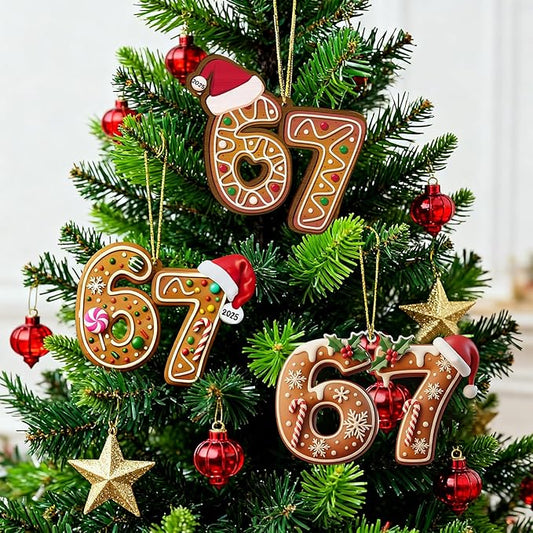 67 Christmas Ornament, Funny 67 Ornament Decor Christmas Tree Hanging Ornaments,Six Seven Ornament, 67 Decorations Meme Grandkid Birthday Gift for Younger Generations (3Pcs)