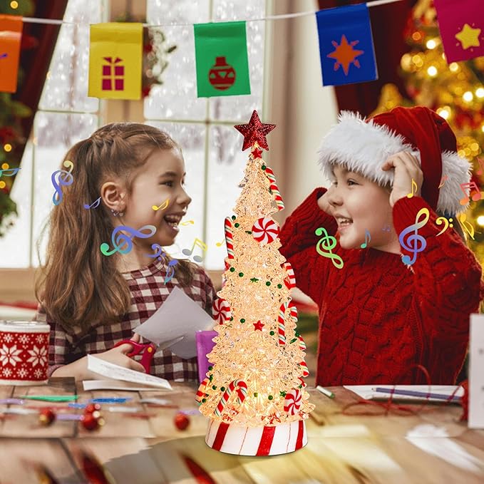 Small Christmas Tree Candy Tree 13 Inch Tabletop Christmas Tree Vintage Christmas Decoration Battery Operated Mini Transparent Christmas Acrylic Tree with LED Lights