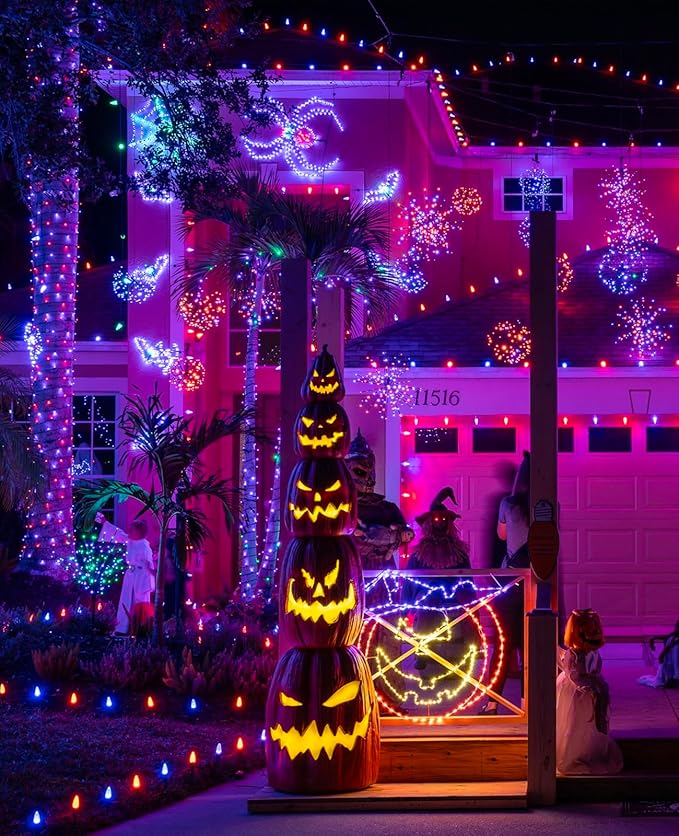 40FT 120 LED Christmas Lights Outdoor, Purple Orange Christmas String Lights Waterproof, 8 Modes Connectable Christmas Tree Lights for Indoor Home Patio House Holiday Decorations
