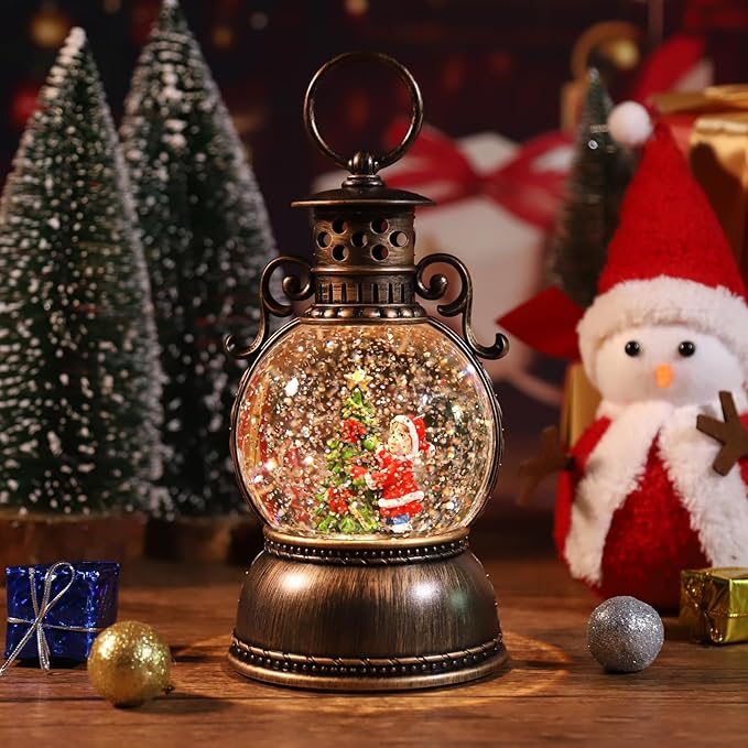 Snow Globes Lantern, Home Lighted Christmas Snow Globe,Christmas Lantern,Water Lanterns Glittering with Christma Music Singing Lanterns