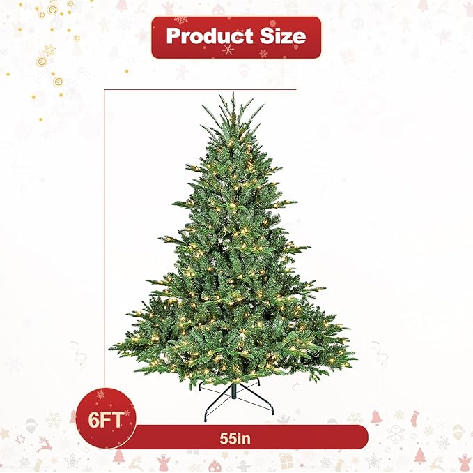 6ft Pre-Lit Christmas Tree | Leheyhey Artificial Chrismas Tree with 500 Lights, 1600 PE&PVC Mixed Branch Tips | Halloween Christmas Tree for Indoor and Outdoor Holiday Decoration