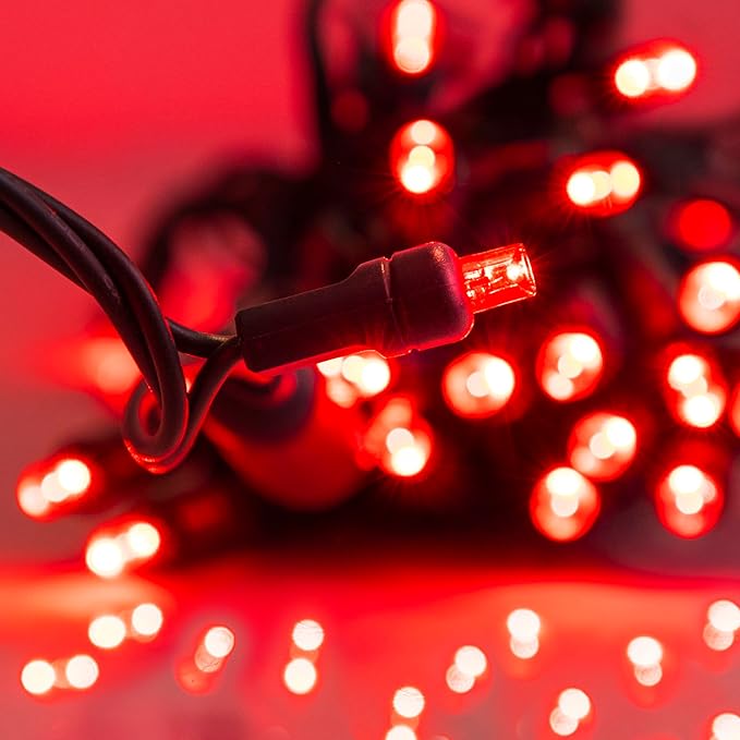 Pro Christmas LED Christmas Lights - 50 Count Wide Angle Conical String Lights - Professional Grade Indoor/Outdoor Commercial Holiday Light Set for Trees, Bushes, & Décor - Red