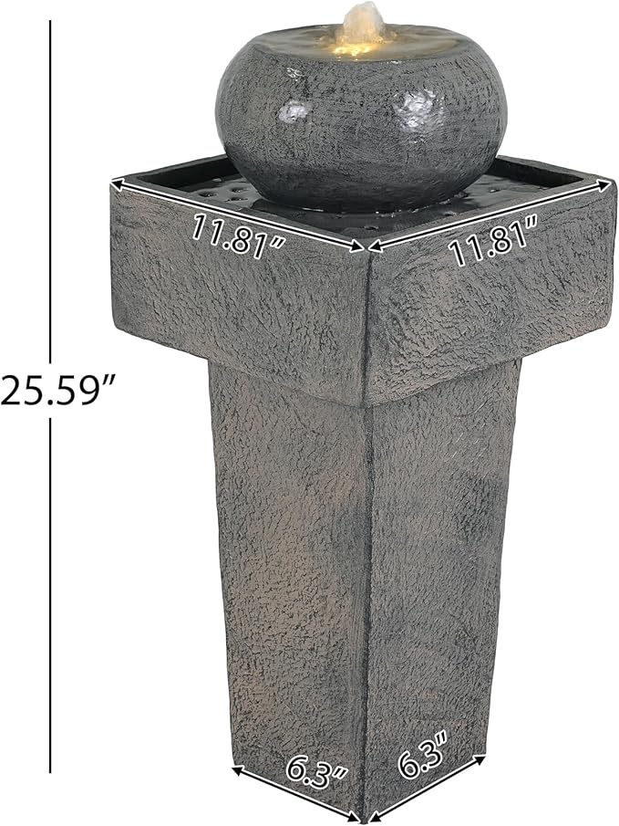 Merax 25.59" H Minimalist Concrete Column Fountain–LED-Lit Modern Outdoor Oasis, Durable Landscape Feature for Patio, Porch