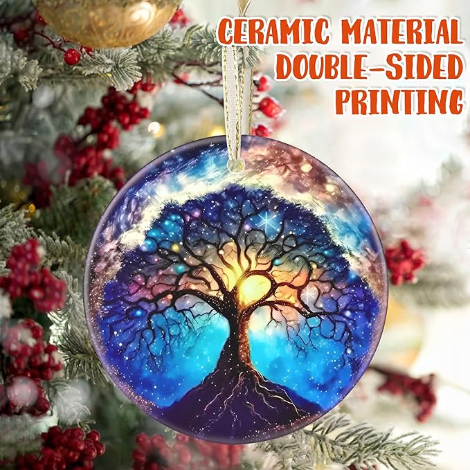 Christmas Ornaments, 3.5 Inch Ceramic Tree of Life Hanging Ornament, Christmas Tree Ornaments, Gifts for Dad, Xmas Gifts, Unique Gift Idea, Perfect for Holiday Party, Tree, Window, Wall Decor