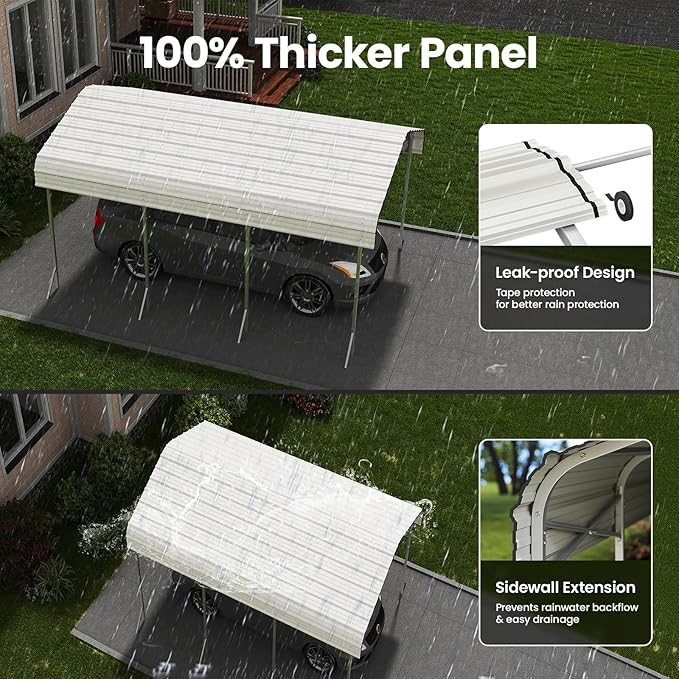 10X15ft Heavy Duty Metal Carport – Outdoor Galvanized Garage, Sturdy Structure, All-Weather Protection, Easy Assembly for Cars, Trucks, Boats, Tractors, and Outdoor Storage (Beige, 10x15FT)
