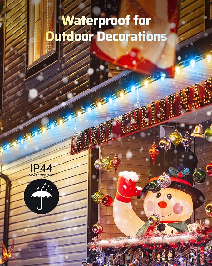 DEWENWILS C9 LED Christmas Lights Outdoor, 33.3ft 50LED Christmas String Lights, Outdoor Decorations for Christmas Tree, Patio, Garden, Yard, Green Wire, Blue & White, UL Listed