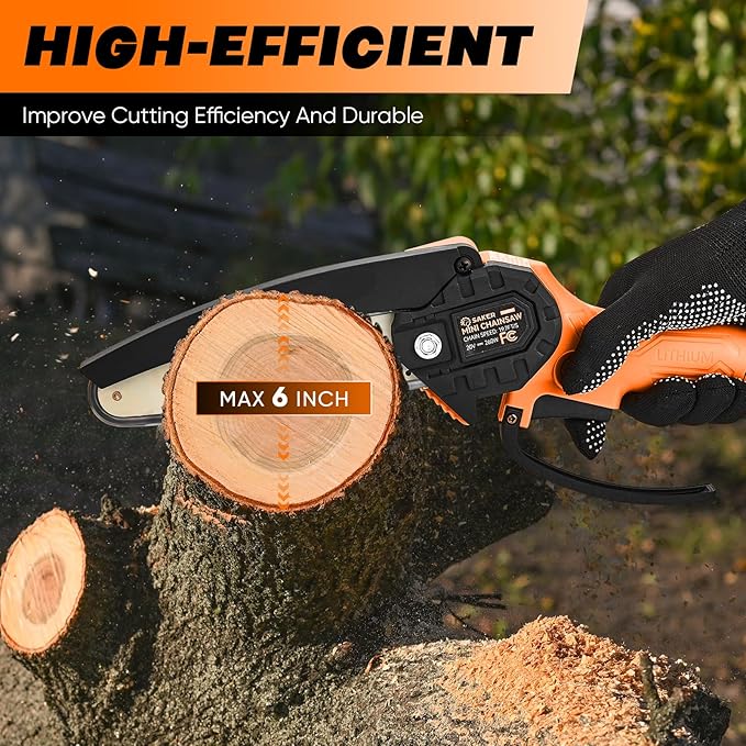 Saker Mini Chainsaw|6 Inch Chainsaws[2025 Upgraded]|Mini Cordless Electric Chain Saw|Small Handheld Portable Chain Saws Battery Powered Saw for Tree Trimmer and Garden