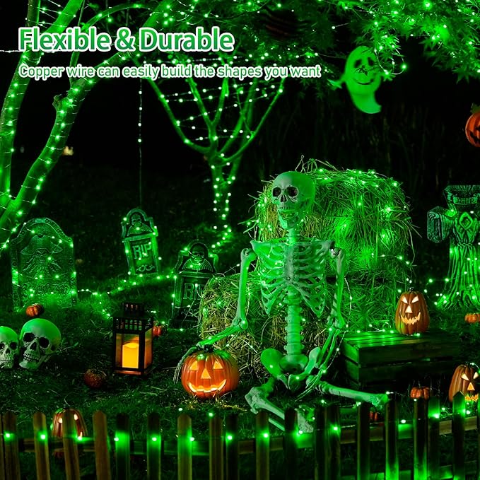JMEXSUSS 2 Pack Green Christmas Lights, Each 33ft 100 LED Green Solar Lights Outdoor, Waterproof Solar Fairy String Light for Outside Patio Garden Party Tree Christmas Halloween Decorations
