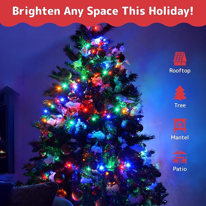 PREXTEX Multi Colored Christmas Tree Light String - Twinkle 200 Lights Mixed Color with Green Wire - 40 ft Outdoor Mardi Gras Lights for Holiday and Indoor Decorations