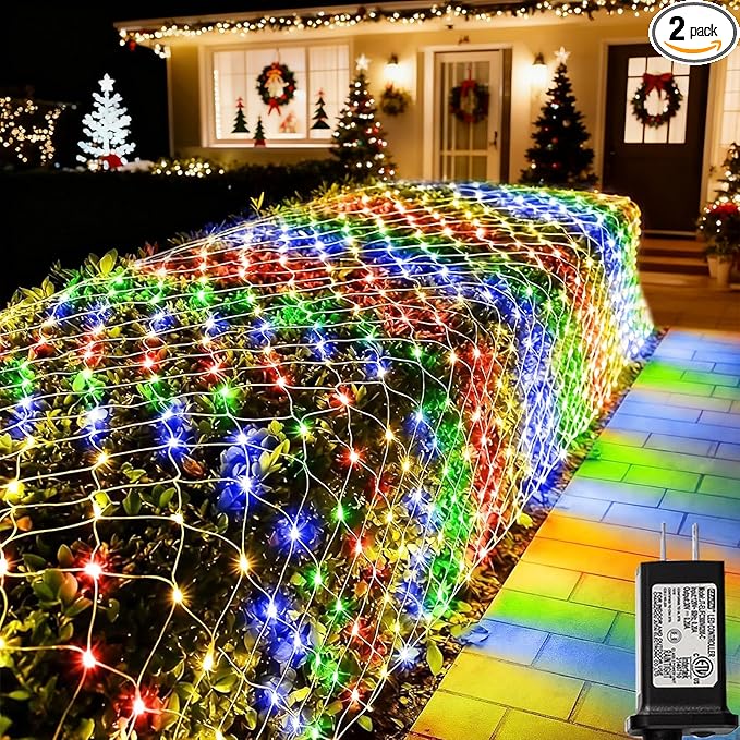 Lovelite 360 LED Net Lights, 21ft x 5ft Colorful Christmas Mesh Lights Clear Wire 8 Modes, Connectable Waterproof String Lights Outdoor for Bushes Tree Garden Holiday Wedding Party - Multicolour