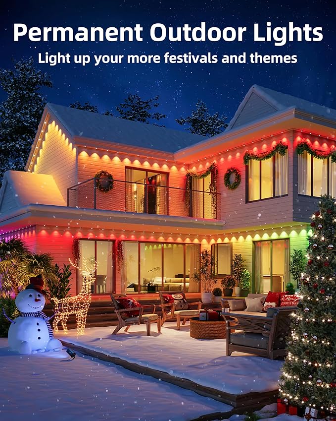 Permanent Outdoor Lights, 111ft with 72 RGBIC LED Light with App Control, Waterproof Permanent Christmas Lights for Outside Roofline Decor, Garden Decor, House,Party, Holiday Xmas Decoration