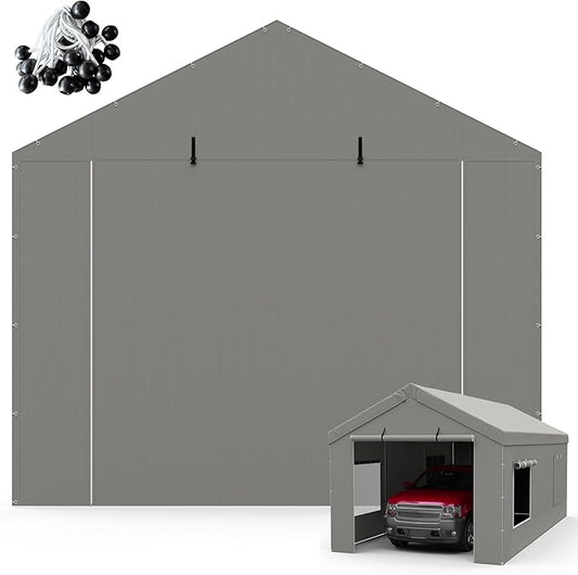 Carport Canopy Replacement Zipper Door Fits 12x20 FT Carport, Waterproof & UV Protected, Easy Assembly with Ball Bungees, Grey (Door Panel Only, 1 Pack)