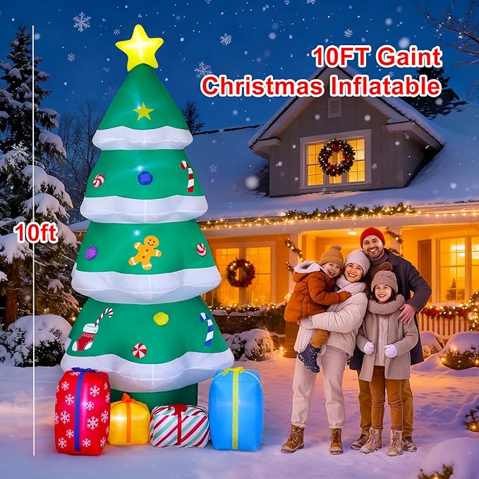 10FT Christmas Tree Inflatables, Inflatable Christmas Decorations, Blow Up Holiday Decor for Outdoor Yard, Lawn, Backyard, Home