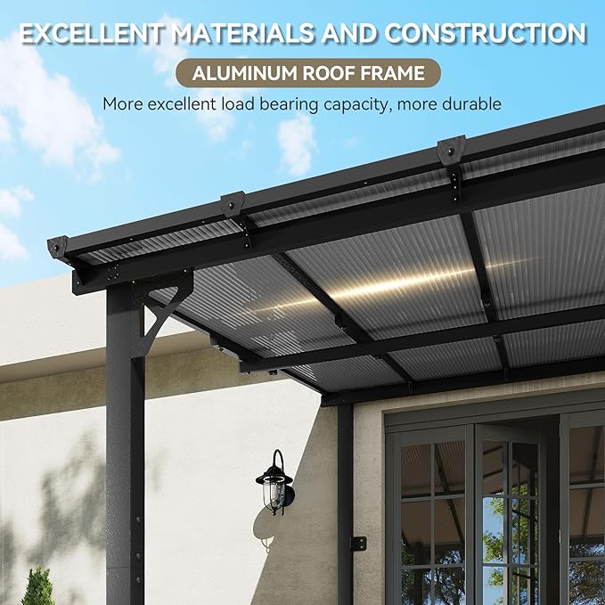Aoxun 8' x 10' Gazebo for Patio, Gazebo Pergola with Sloped Roof, Large Wall-Mounted Heavy Duty Awnings, for Backyard, Deck, Patio (Gray Polycarbonate Panel)