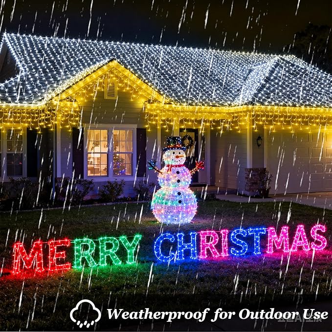 612 LED String lights Indoor Outdoor, 60ft Christmas Window Lights with 136 Drops 12 Modes, Dimmable Curtain Lights, Fairy Lights for Bedroom Holiday Wedding Party Home Xmas Decorations, Warm White