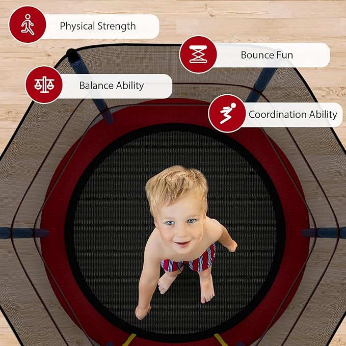 Goplus 55¡± Trampoline for Kids, ASTM Approved Toddler Trampoline w/Enclosure Safety Net, Bouncy Jumping Mat, Seamless Design, Indoor Outdoor Mini Recreational Rebounder for Boys Girls