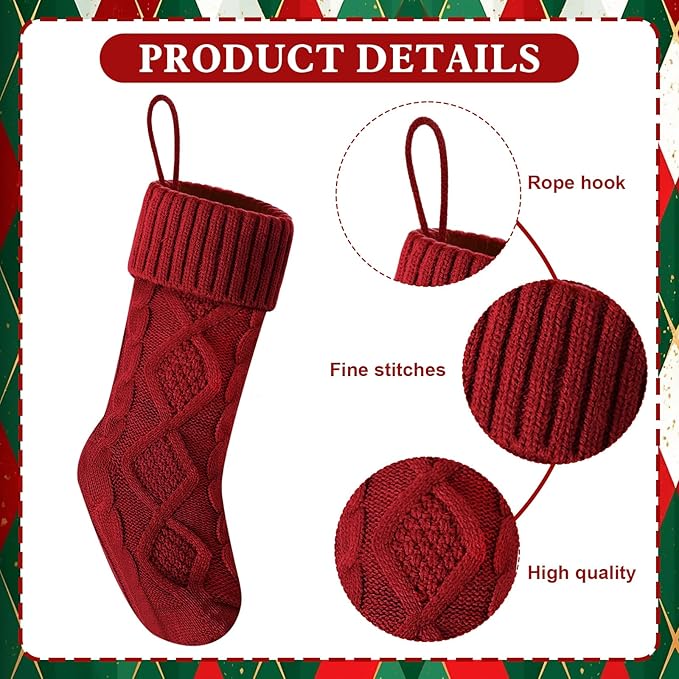 Christmas Stockings 18 Inches,Long Knitted Socks Christmas Decoration Hanging Stocking Fireplace Xmas Tree Stocking for Home Family（3red+3white）