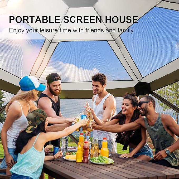 COBlZl 12x12 pop up Gazebo on Clearance Screen Canopy Tent for Camping,Outdoor Instant Stargazing Gazebo,Portable Hub Tent with Removable Sidewalls,Pavilion for Backyard,Brown