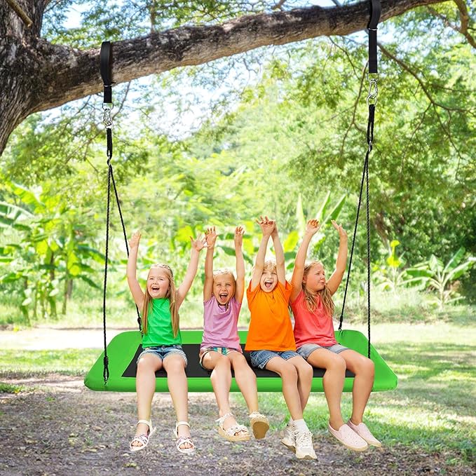 Costzon 700lb Giant 60'' Platform Tree Swing for Kids and Adults, Wear- Resistant Indoor/Outdoor Rectangle Swing with Durable Steel Frame and 2 Hanging Straps for Porch, Backyard (Green)