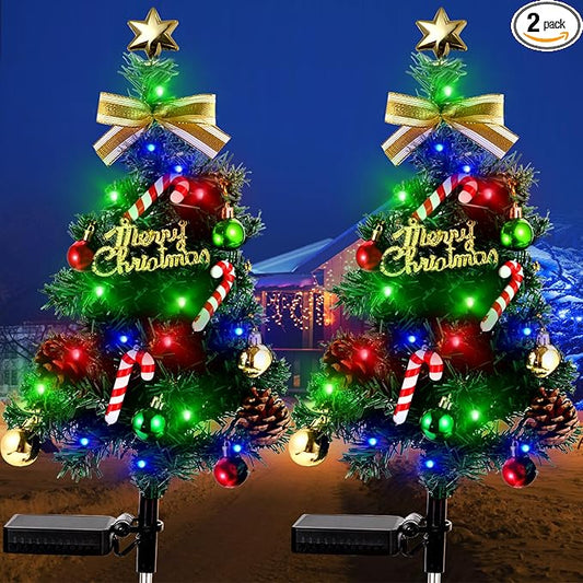 Solar Christmas Decorations Outdoor，DEIDOULU Solar Christmas Tree, 2 Pack 40 Led Light 2 Modes Outdoor Xmas Tree Light décor Pathway Lights Patio Yard