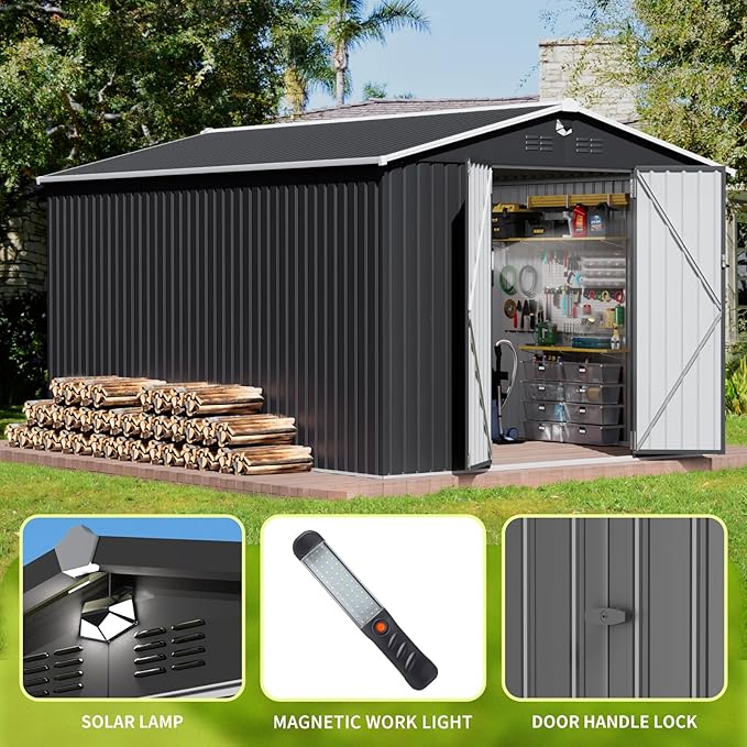 10x14 FT Outdoor Storage Shed,Metal Tool Sheds,Waterproof Outside Storage Shed,Large Storage Building with Lockable Door
