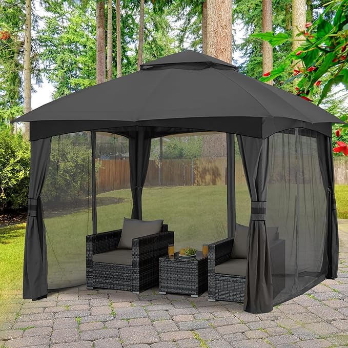 MASTERCANOPY Outdoor Patio Gazebo for Garden with Upgrade Steel Frame and Netting Walls (8x8,Gray)