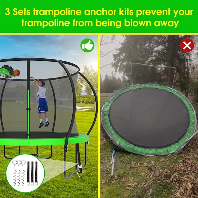 SKYUP 2026 Upgraded 8 10 12 14 15 16 FT 1500lbs Tranpoline for Kids and Adults with Light+Sprinkler+Socks, Recreational Tranpoline with Basketball Hoop, Ladder, ASTM Approved Tranpoline for 7-10 Kids
