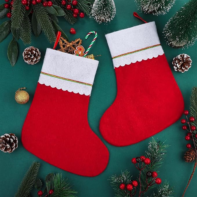 ANVAVO 24 Pack Christmas Stockings 15 Inch Red Felt Xmas Stockings Christmas Tree Hanging Ornaments for Xmas Wall Fireplace Door Window Decorations