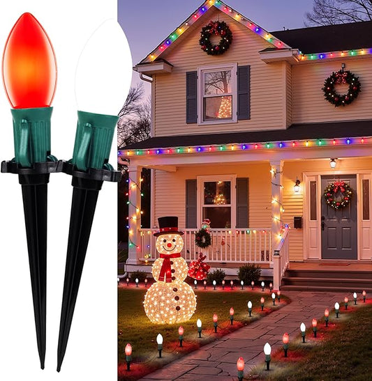 Christmas Pathway Lights Outdoor, 102.8 Ft Driveway Lights with 80 Multicolor Bulbs and Stakes, Connectable Outdoor Christmas Decorations Yard Walkway Sidewalk Holiday, Multicolor