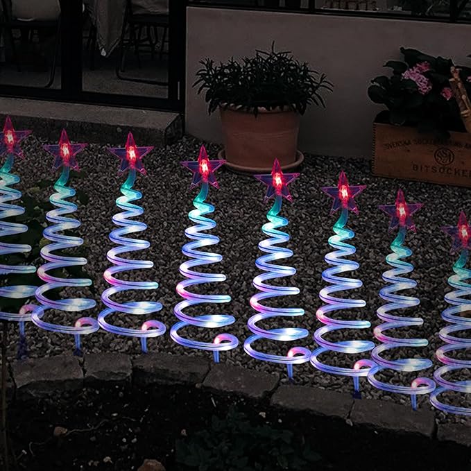 8 Pcs Spiral Christmas Pathway Lights Outdoor Smart Multicolor Spiral Xmas Trees Lights with APP & Remote Control, DIY, Timer, Waterproof, LED Christmas Outdoor Decorations for Yard Walkway