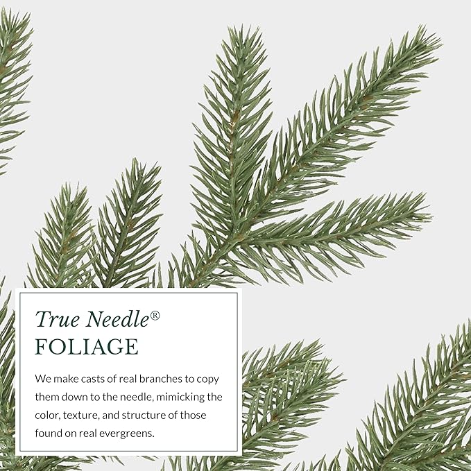 Balsam Hill Stratford Spruce - Slim Artificial Christmas Tree with True Needle Foliage & Premium Stand for Small Spaces, Clear LED, 6ft 6in