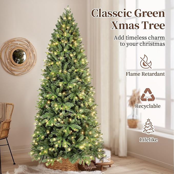7.5ft Prelit Artificial Christmas Tree with Warm White 450 Lights North Valley Spruce Xmas Tree Easy to Assemble for Home Holiday Decorations