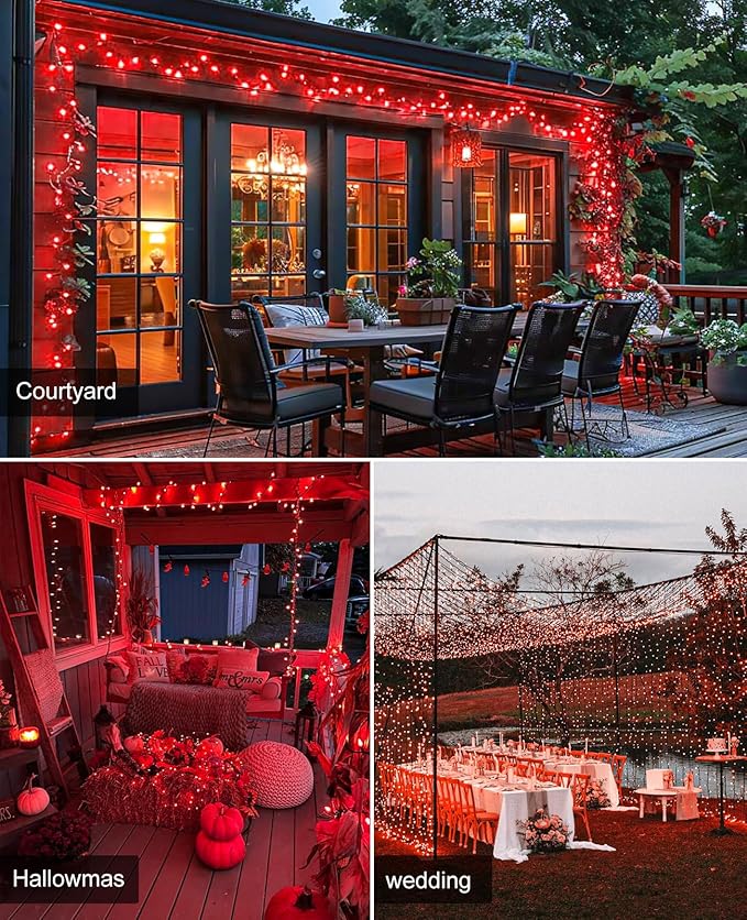 157FT 480 LED Christmas Lights Outdoor, Plug in Christmas Tree Lights Waterproof, 8 Modes Green Wire Twinkle String Light for Indoor Room Patio House Holiday Decorations, Red