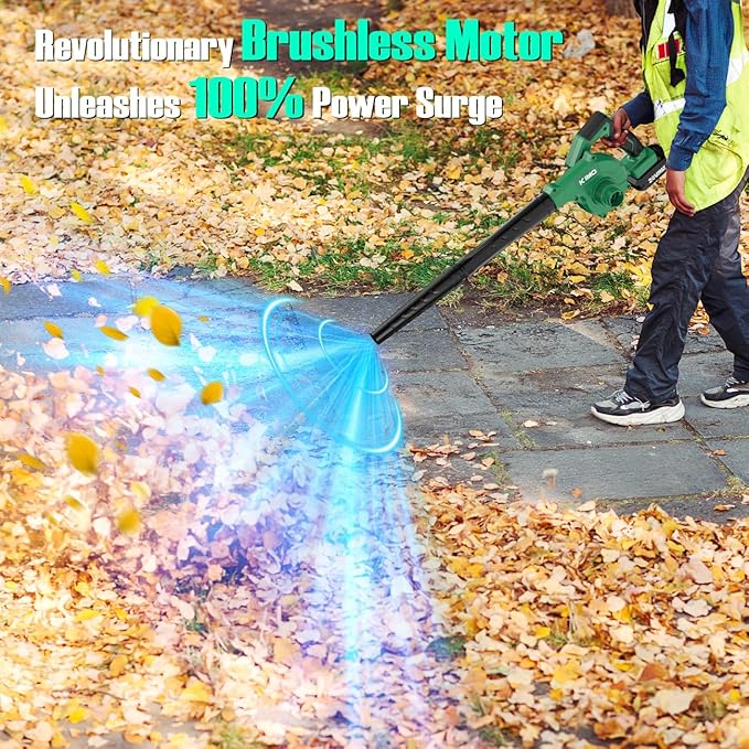 K I M O. Cordless Leaf Blower and Vacuum Combo 4 In 1, 3 Nozzles for Inflation and Deflation, 190MPH/260CFM, Smart Panel w/ 3Modes, 20 Extended Tube, 2Pack Battery Operated Leaf Blowers for Lawn Care