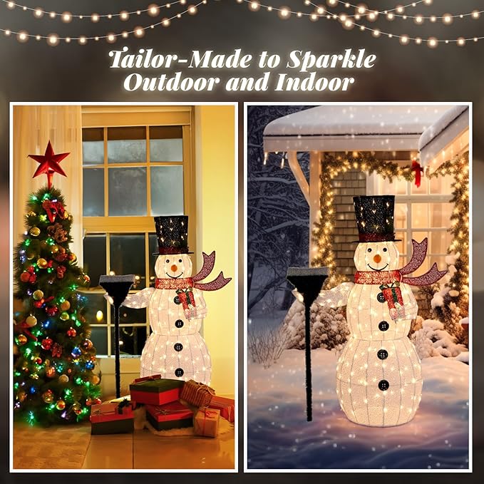 VINGLI 5ft Lighted Christmas Snowman Outdoor Decorations, with Mesh Cloth and Broom, Pre-lit 200 LED Lights Snowman Christmas Ornament Indoor Home Yard Decor