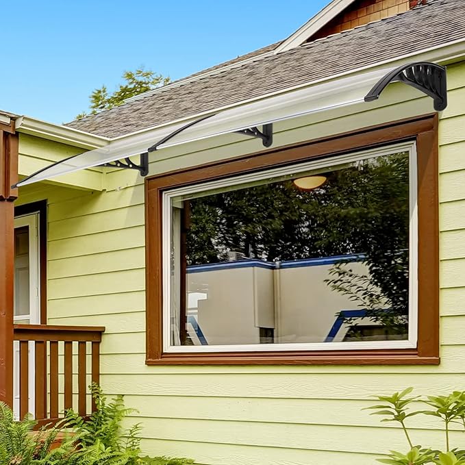 Window Awning Door Canopy Exterior- 38" x 80" Aluminum Door Awning, Polycarbonate Cover Patio Canopy Awning for House, Outside, Rain Snow & UV Resistant (Clear Board & Black Bracket)