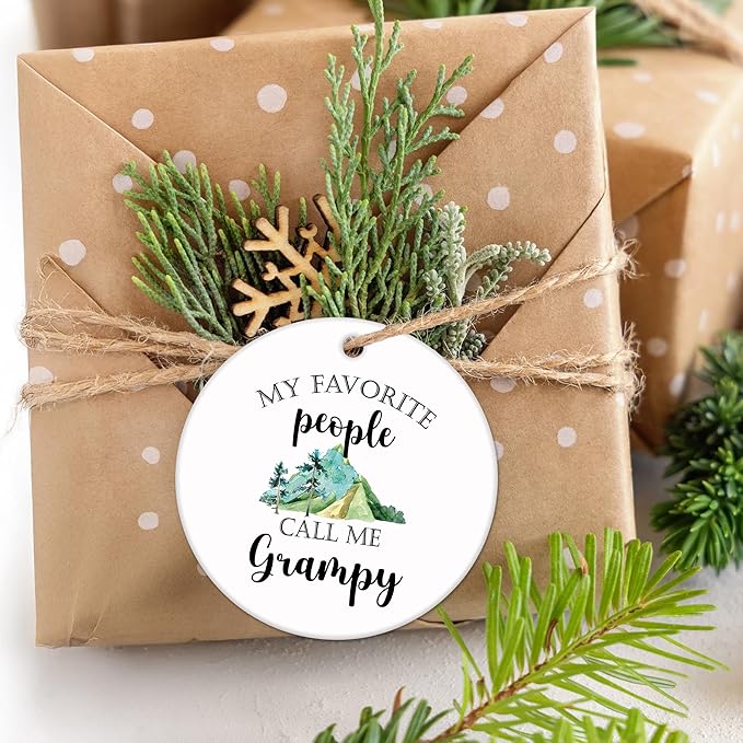 Grampy Gifts Ceramic Christmas Ornaments, Grampys Christmas Tree Ornaments, Xmas Thanksgiving Birthday Gifts for Grampys Grandpa, My Favorite People Call Me Grampy Decorative Hanging Ornament