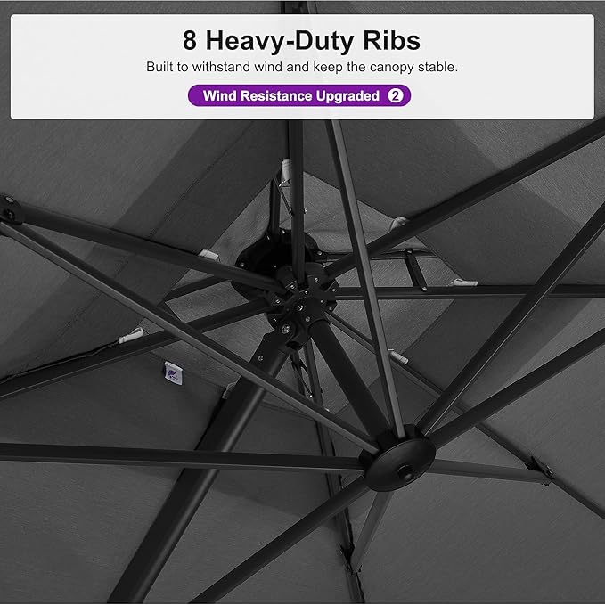 PURPLE LEAF 10' X 13' Double Top Cantilever Patio Umbrella Deluxe Large Outdoor Umbrella Rectangle Offset Umbrella with Fade Resistance for Garden Deck Pool Patio, Mist Grey
