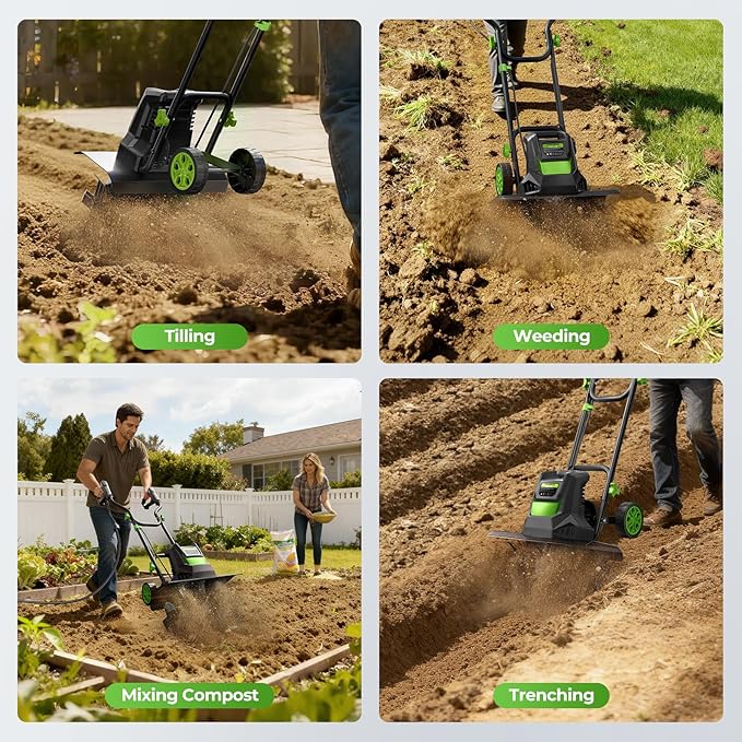 Electric Tiller for Gardening, 1800W 15A Garden Tiller Cultivator, 18 ¡¿ 9 Rototiller with 24 Steel Tines, 400RPM Corded Tiller for Weeding, Gardening & Soil Cultivation