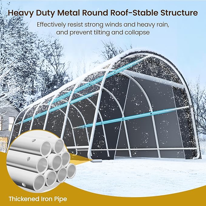 Wisteria Lane Heavy Duty Carport with 4 Cloth Bags, All-Weather Car Canopy with 2 Roll-up Doors, Portable Garage Storage Shelter Shed for Boat, Truck, or Garden Tools, 12' x 25'